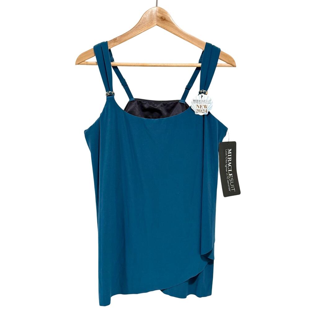 NWT Miraclesuit Dazzle Tankini Top Size 16 Nova Green Slimming Swim Top